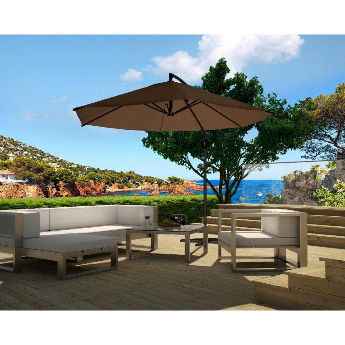 SONNENSCHIRM porticcio braun rund 3 x 3 cm deportiert - Braun, Metall (300/300cm) - Concept Usine