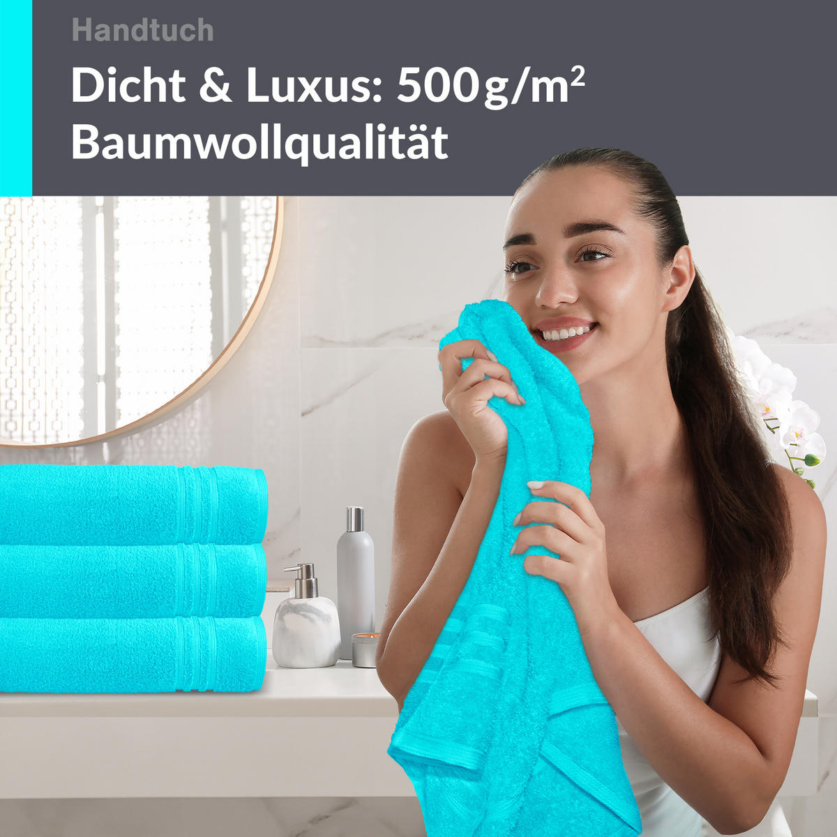 HANDTUCH 50x100 cm London Lagunen Türkis 4er Set - Türkis, Textil (50/100cm) - Lashuma