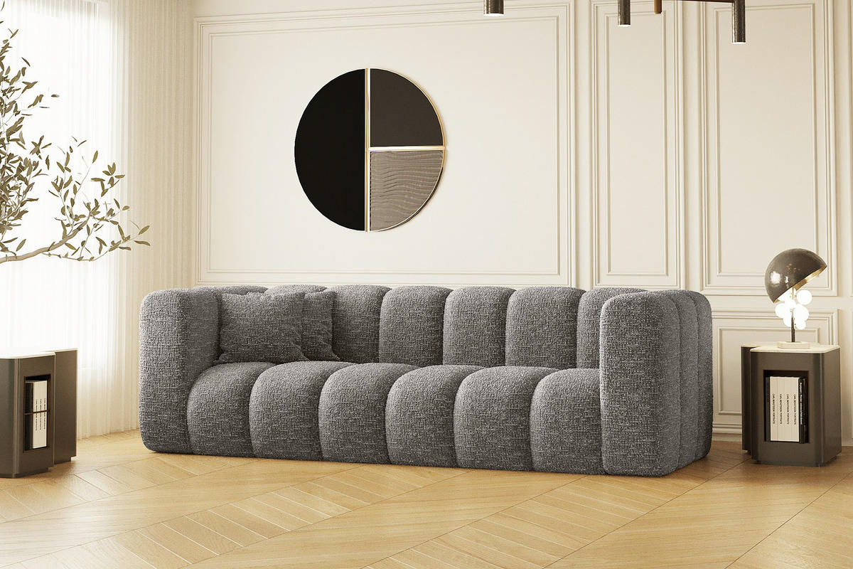 COUCH Dreisitzer-Sofa Grand Modular Stoff Haga Grau - Grau, Holz (230/70/91cm) - Kaiser Möbel