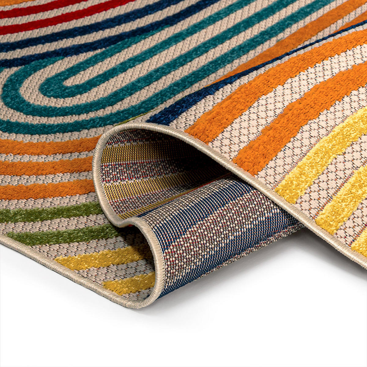 TEPPICH In-& Outdoor Fano Ovale Mazovia 120x170cm Blau Gelb Abstrakt Kurzflor - Blau, Textil (120/170cm) - Mazovia