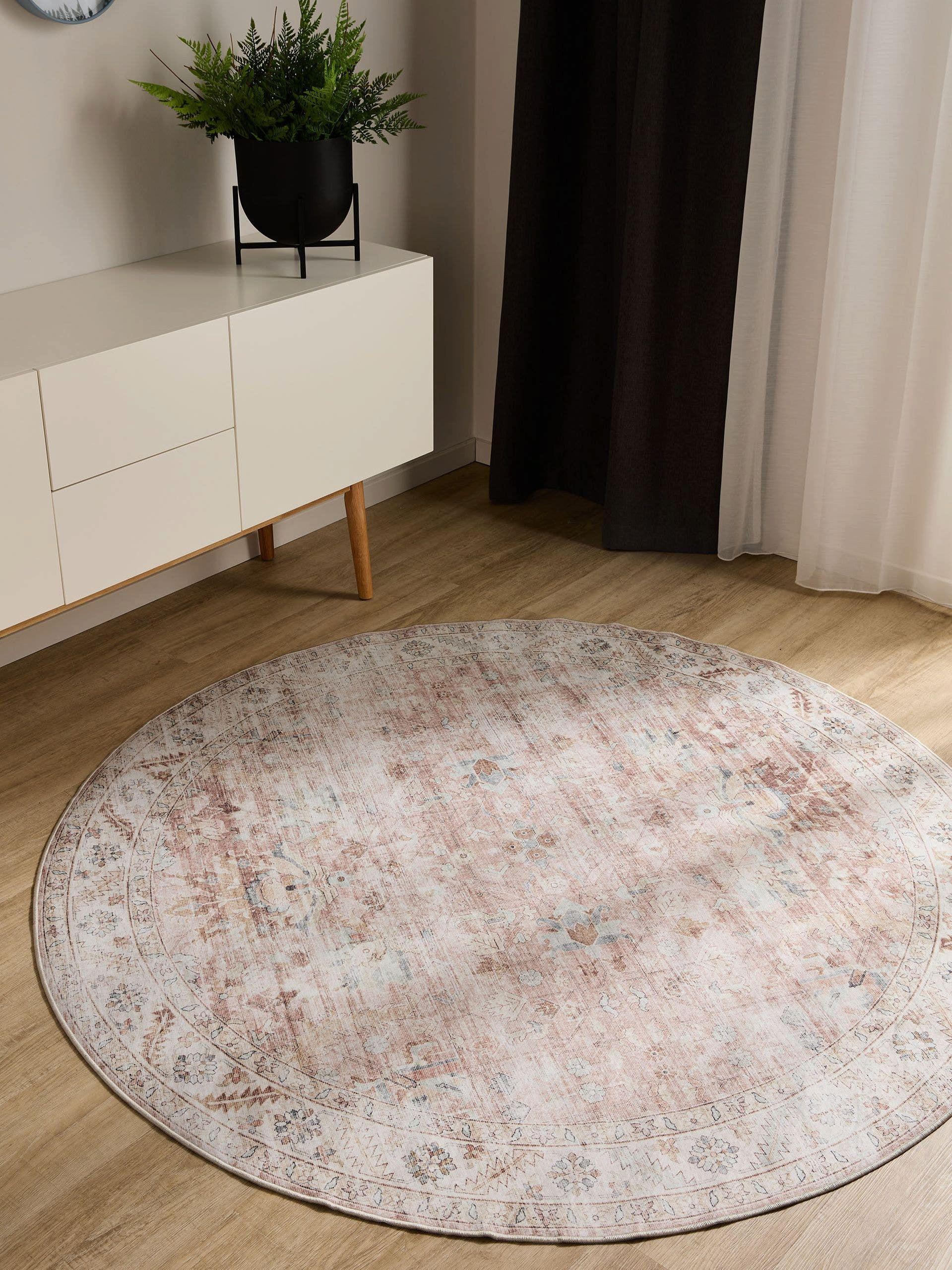 VINTAGE-TEPPICH George waschbar ø 160 cm rund - Rosa, Kunststoff (160/160cm) - benuta