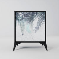 SIDEBOARD PALM VEIL, Schwarz, 57,5x42x70,5 cm, Schwarze Metall-Sternfüße - Multicolor/Schwarz, Holzwerkstoff/Metall (57.5/70.5/42cm) - SpaceRebels