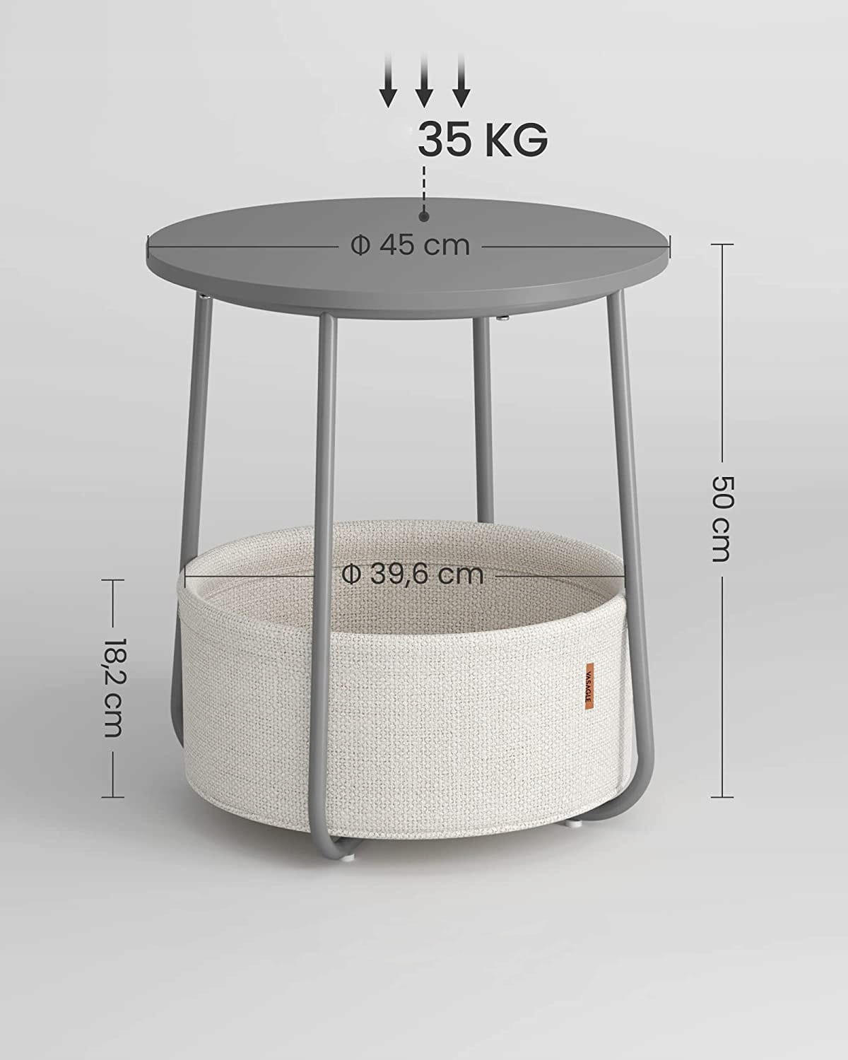 BEISTELLTISCH mit Korb - Grau, Metall (45/45/50cm) - A2A Home