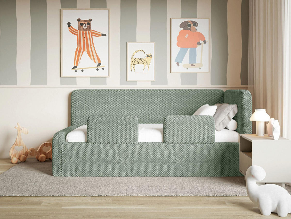 JUGENDBETT Fanko Samt Salbeigrün 90x200 cm - Schwarz/Hellgrün, Kunststoff/Textil (90/200cm) - Selsey