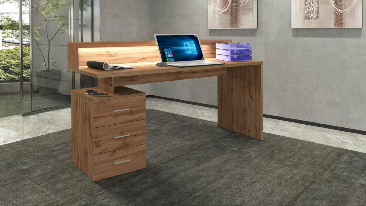 SCHREIBTISCH Eiche 90/160/60 cm - Braun, Holzwerkstoff (90/160/60cm) - DMORA