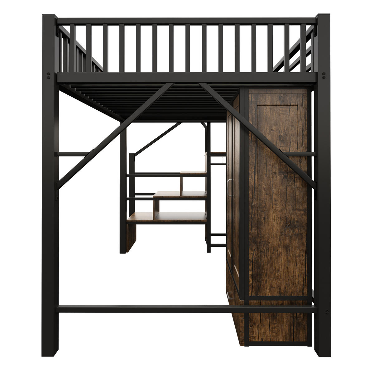 HOCHBETT 140/200 cm in Schwarz mit Kleiderschrank und Aufbewahrungsleiter - Schwarz, Metall (140/200cm) - Flora Grace
