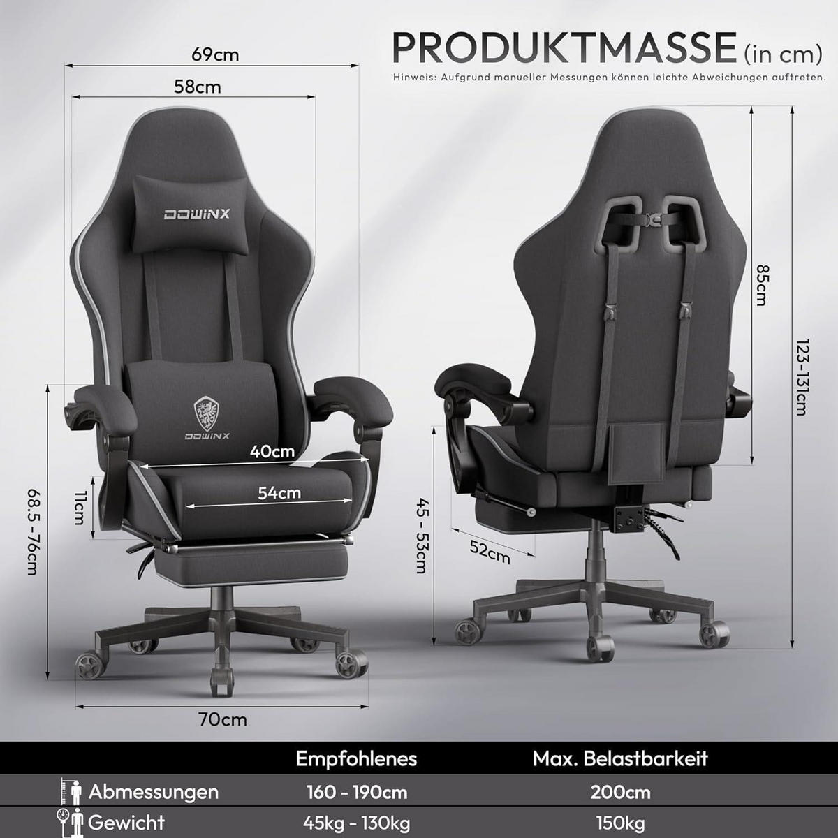 GAMING Stuhl Schwarz Übergröße mit Fußstütze - Schwarz, Textil (63/26.5/84cm)