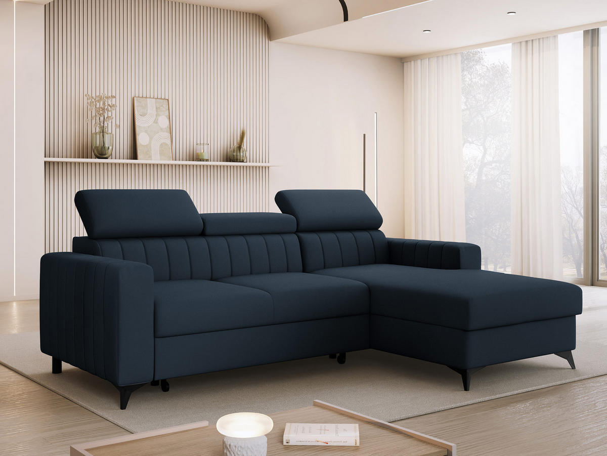 COLTAR Milano, Dreapta 2R+LC - albastru închis/negru, material textil/lemn (172/236cm) - MIRJAN24