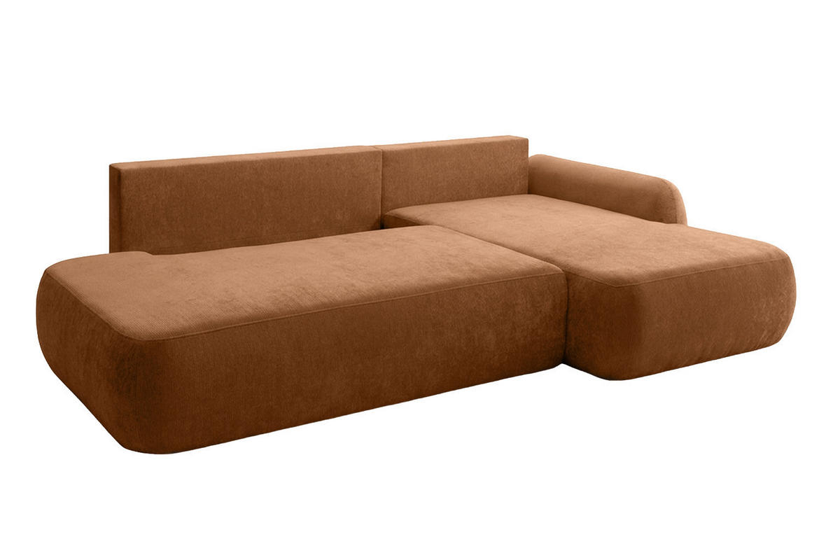 ECKSOFA Mit Schlaffunktion Und Bettkasten, Velvet-Stoff Vena, Honigfarbe, Rechts, HELA I - Honig, Holz (302/184cm) - Kaiser Möbel