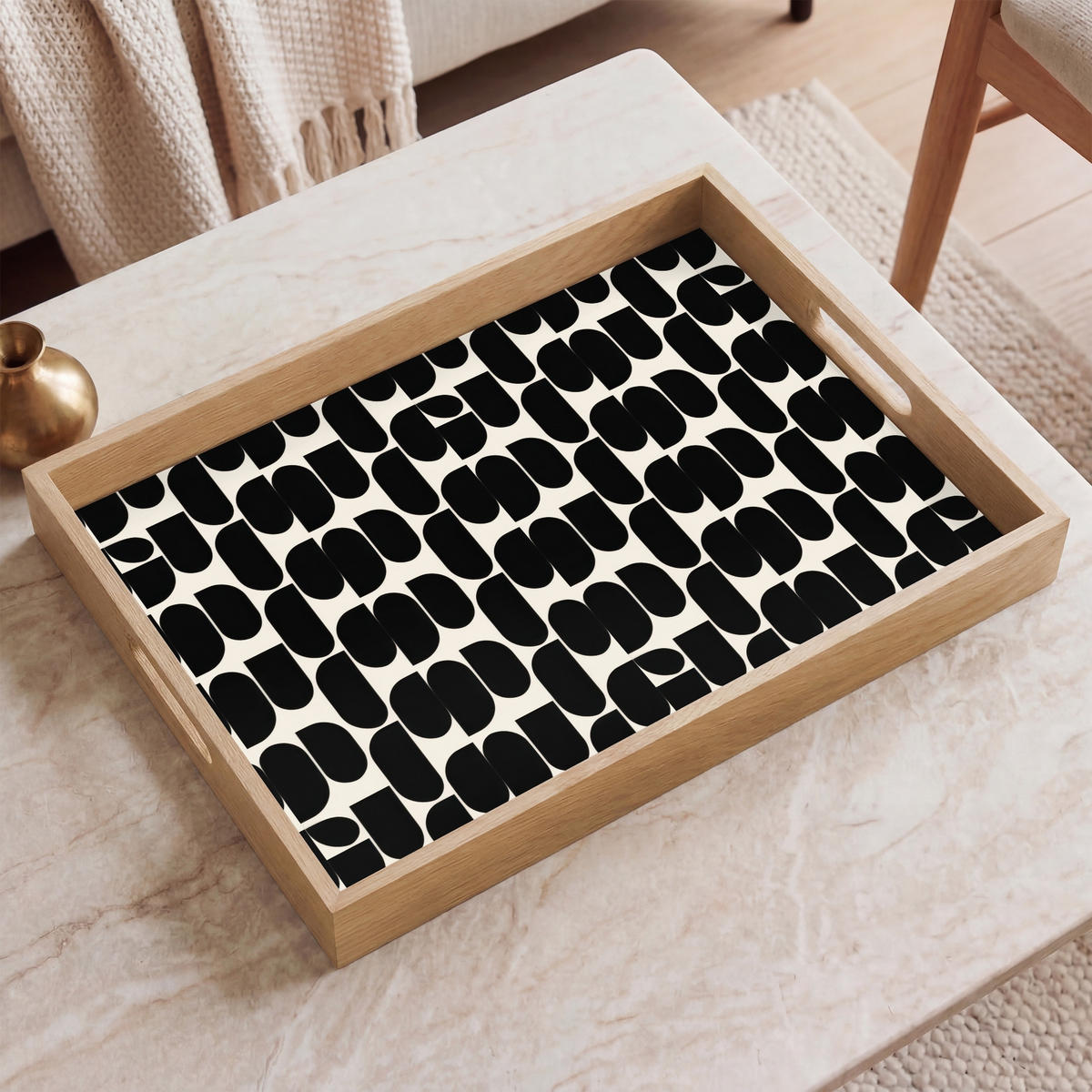 SERVÍROVACÍ PODNOS Moderní - vzorované - černé 50x35 cm - černá, dřevo (50/5/35cm)