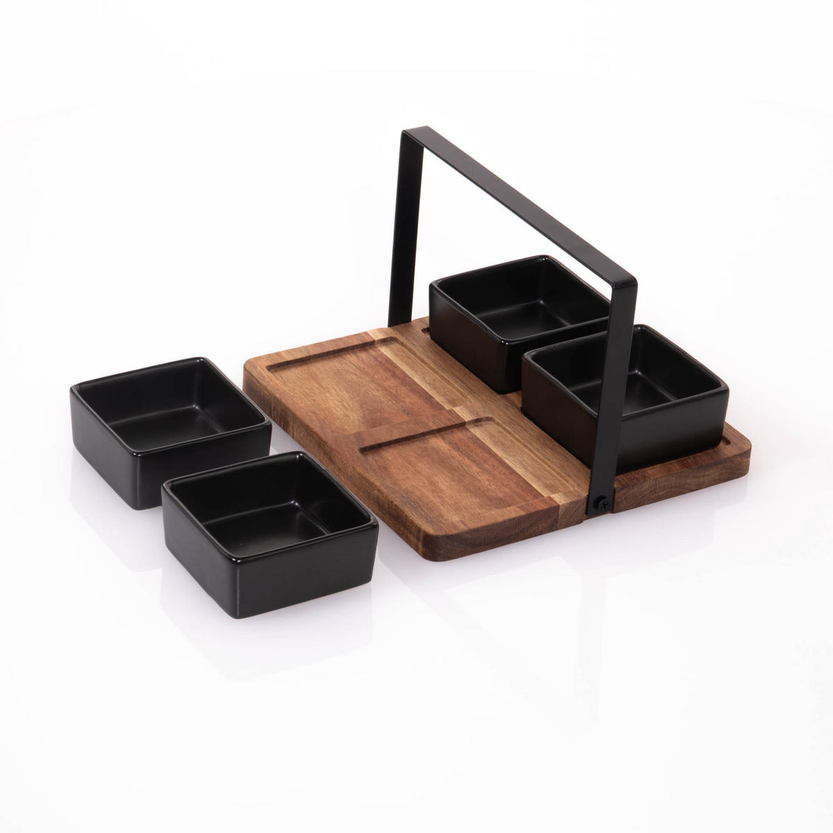 SERVIERSCHÜSSEL mit Holztablett Schwarz 20/20/3,5 cm - Schwarz, Keramik (20/3.5/20cm) - Excellent Houseware