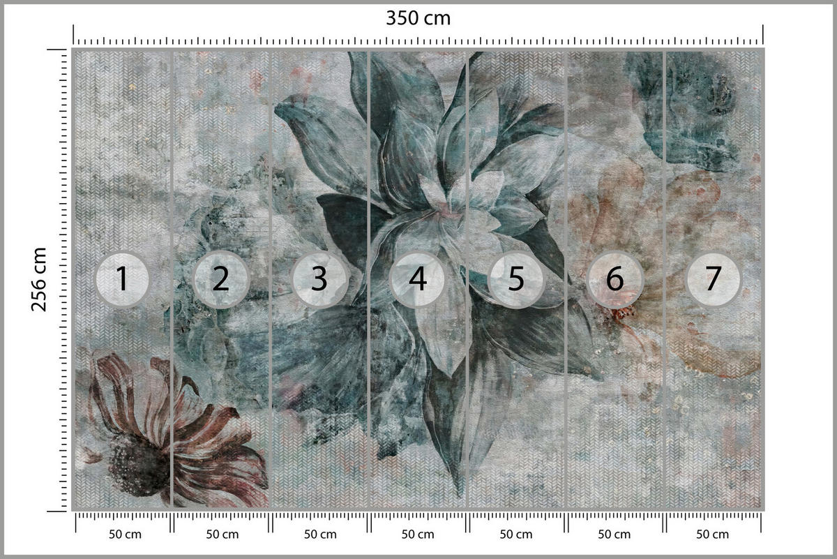 FOTOTAPETE für Schlafzimmer Aquarellblumen Beton Natur Pflanzen 350x256 - Grau, Papier (350/256cm) - Muralo
