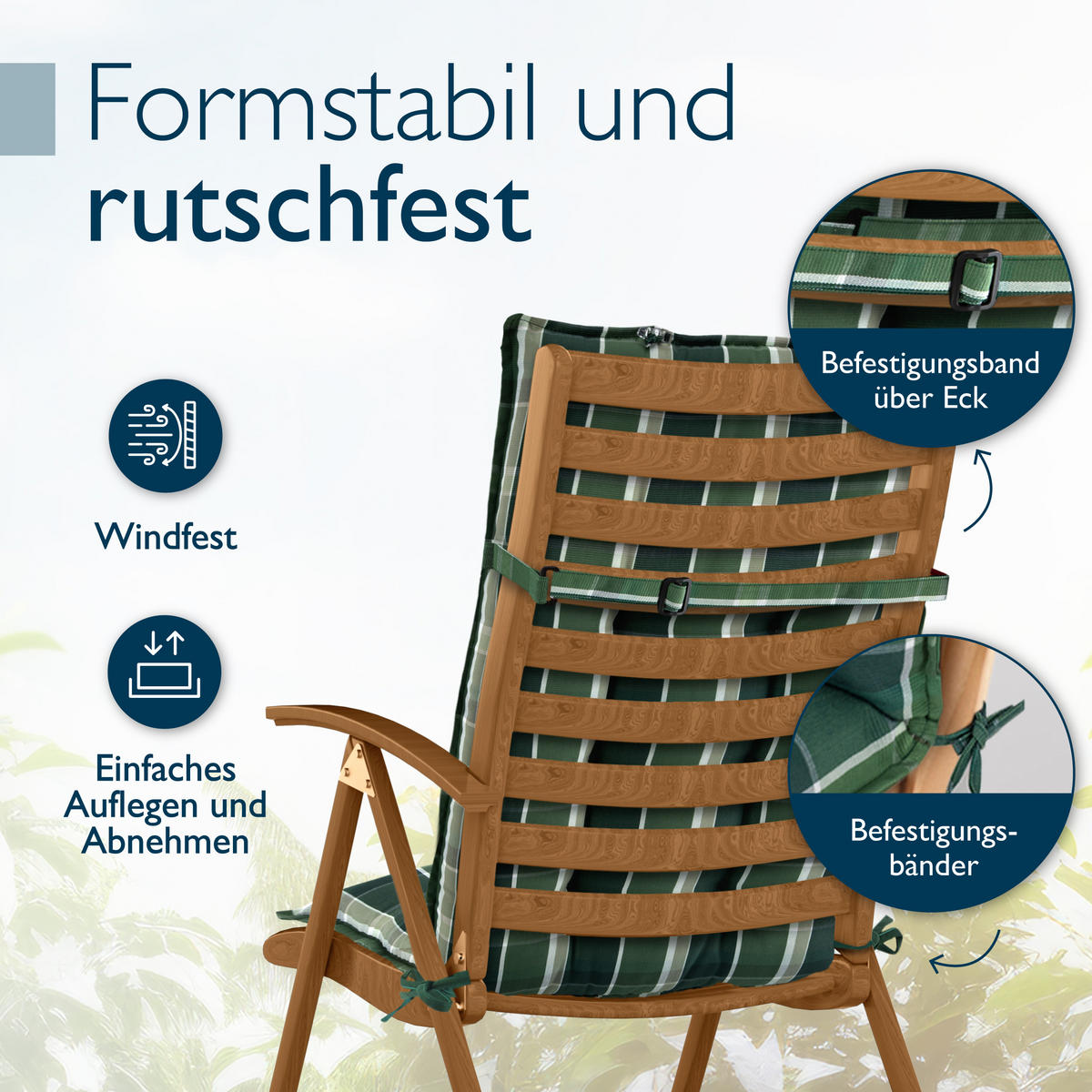 HOCHLEHNERAUFLAGE Sun-HL 119/50/8cm Grün-Kariert - Multicolor, Textil (50/8/119cm) - Beautissu 