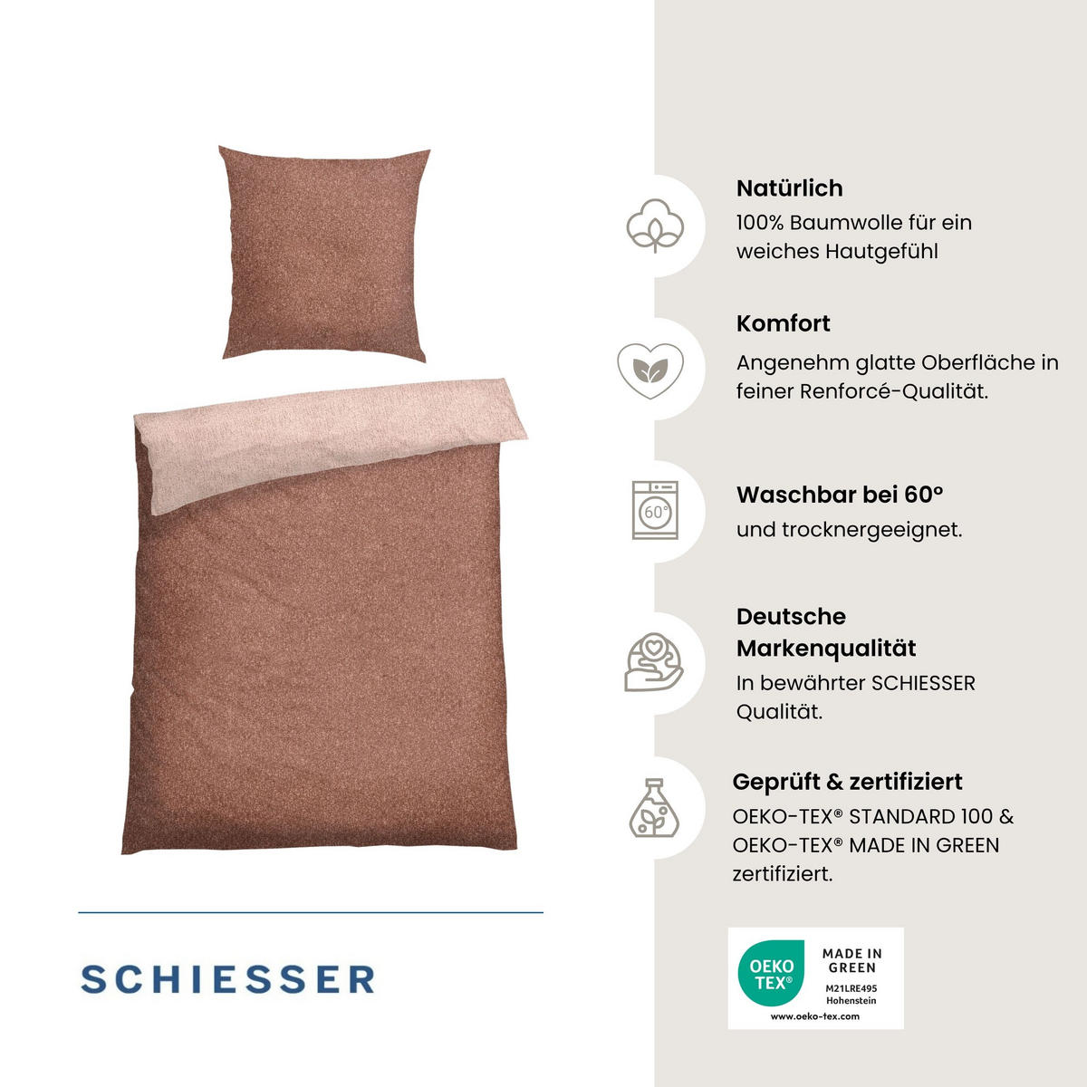 BETTWÄSCHESET Vinnie - Renforcé - 2-teilig - 135x200 cm - Puderrosa - Pink/Rosa, Textil (135/200cm) - SCHIESSER
