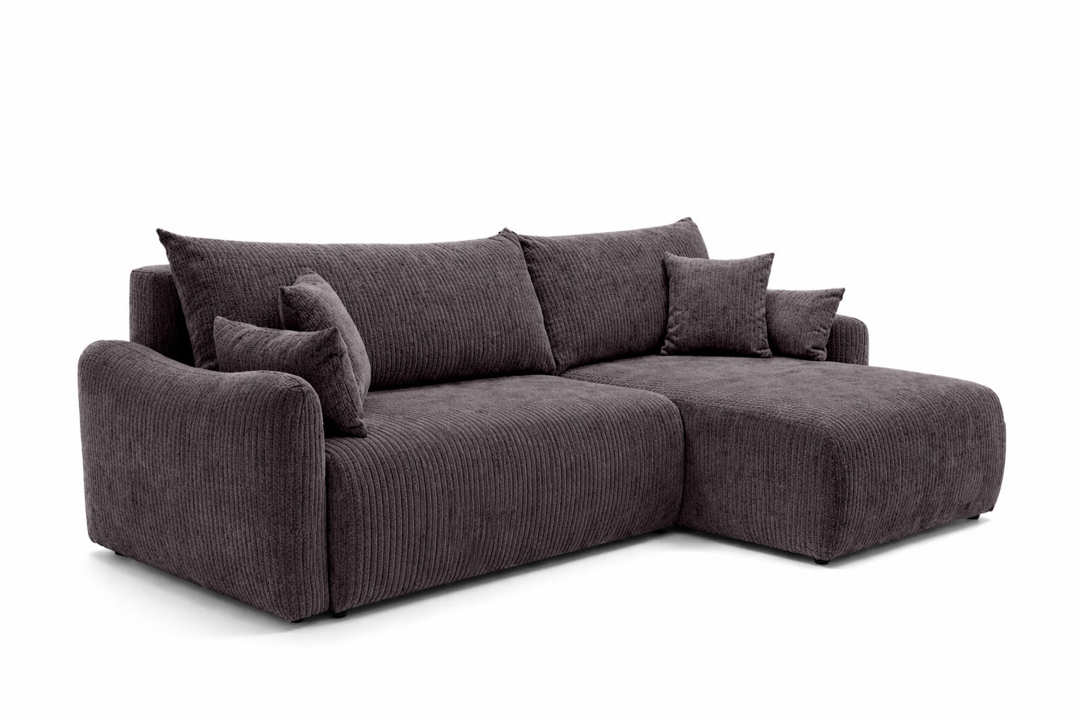 ECKSOFA Mit Schlaffunktion, Cordstoff Poso, Dunkelgrau, Rechts, JAPANDI - Dunkelgrau, Holz (262/145cm) - Kaiser Möbel