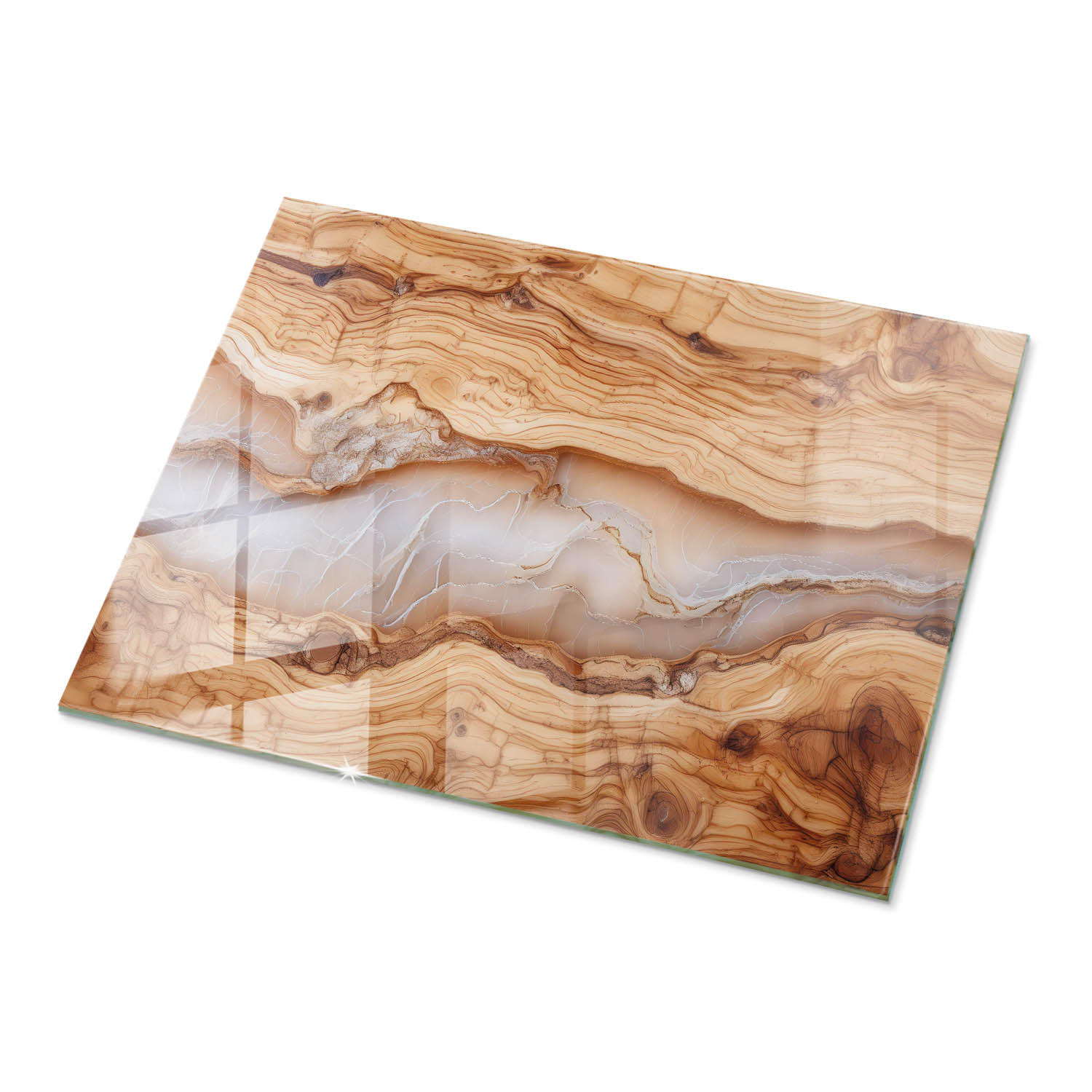 TISCHPLATTE 80x60 cm Naturholz mit Harzdetails - Beige, Glas (80/60/0.4cm) - TULUP