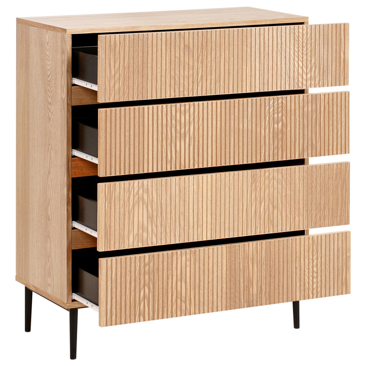 KOMMODE mit 4 Schubladen Naturfarbene Esche Blythe - Schwarz/Braun, Holzwerkstoff (80/95/40cm) - Beliani