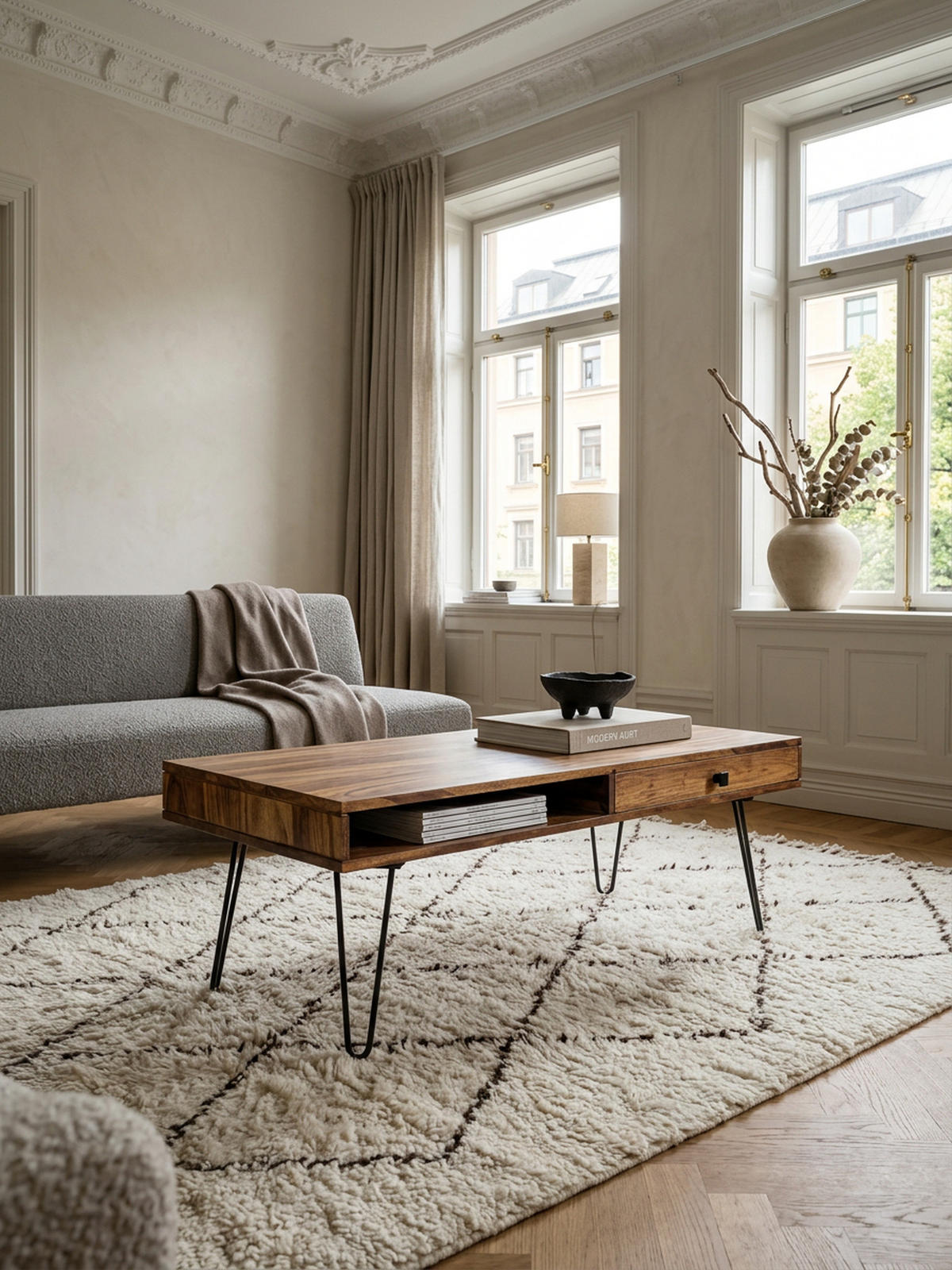 COUCHTISCH BALU mit Schubfächern aus Massivholz und Metallfüßen, leichter Aufbau, Braun 110x60x40 cm - Schwarz/Braun, Holz/Metall (60/110/40cm) - KADIMA DESIGN