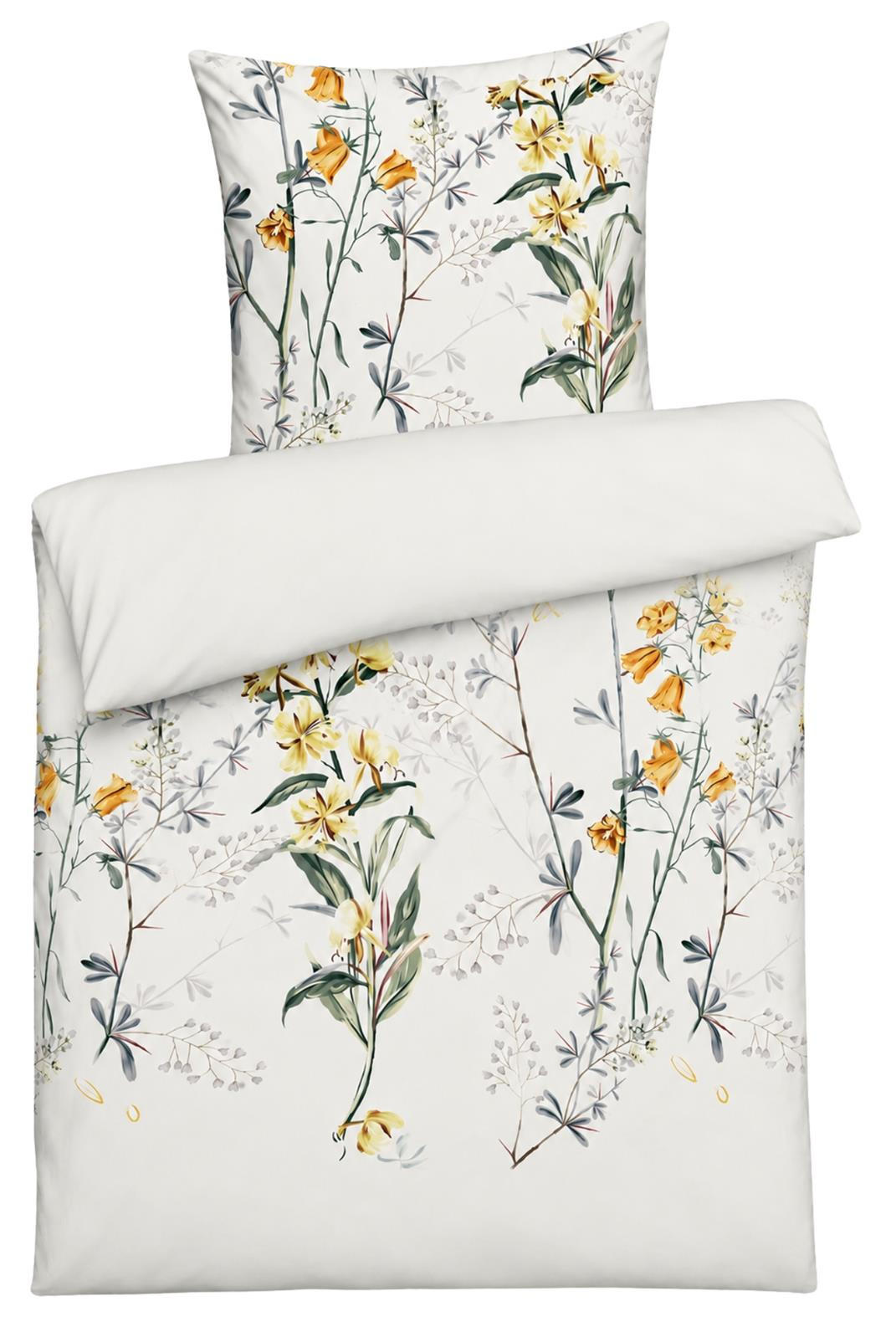MAKO-SATIN-BETTWÄSCHE 135x200 cm Wildblume aus 100% Baumwolle mit Reißverschluss, Blumen Bettbezug 135 x 200 - Grau - Silberfarben, Textil (135/200cm) - Carpe Sonno