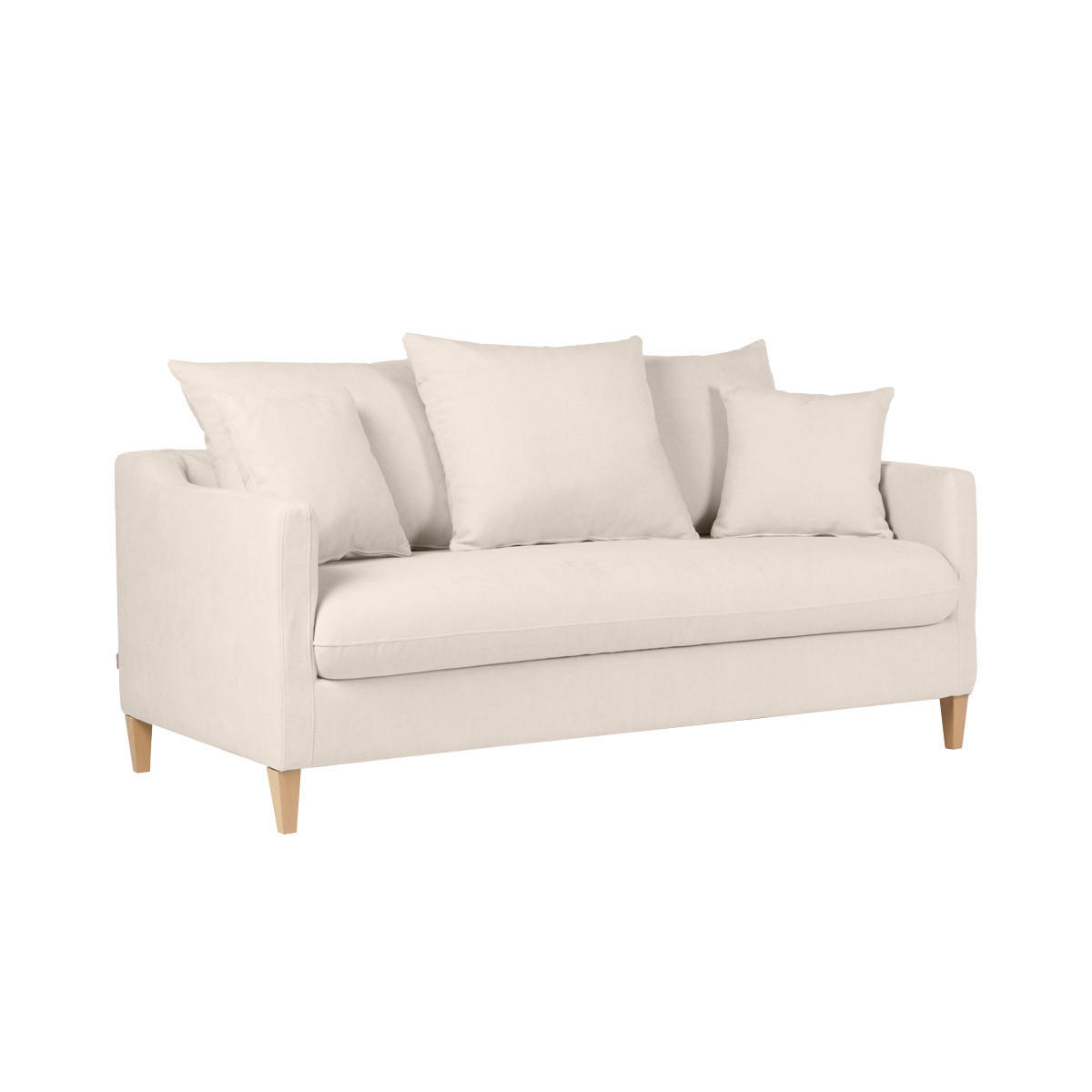 SCHLAFSOFA Beiger Stoff Samteffekt Helles Holz 3-Sitzer LOUISE - Beige, Textil (98/89/182cm) - Miliboo