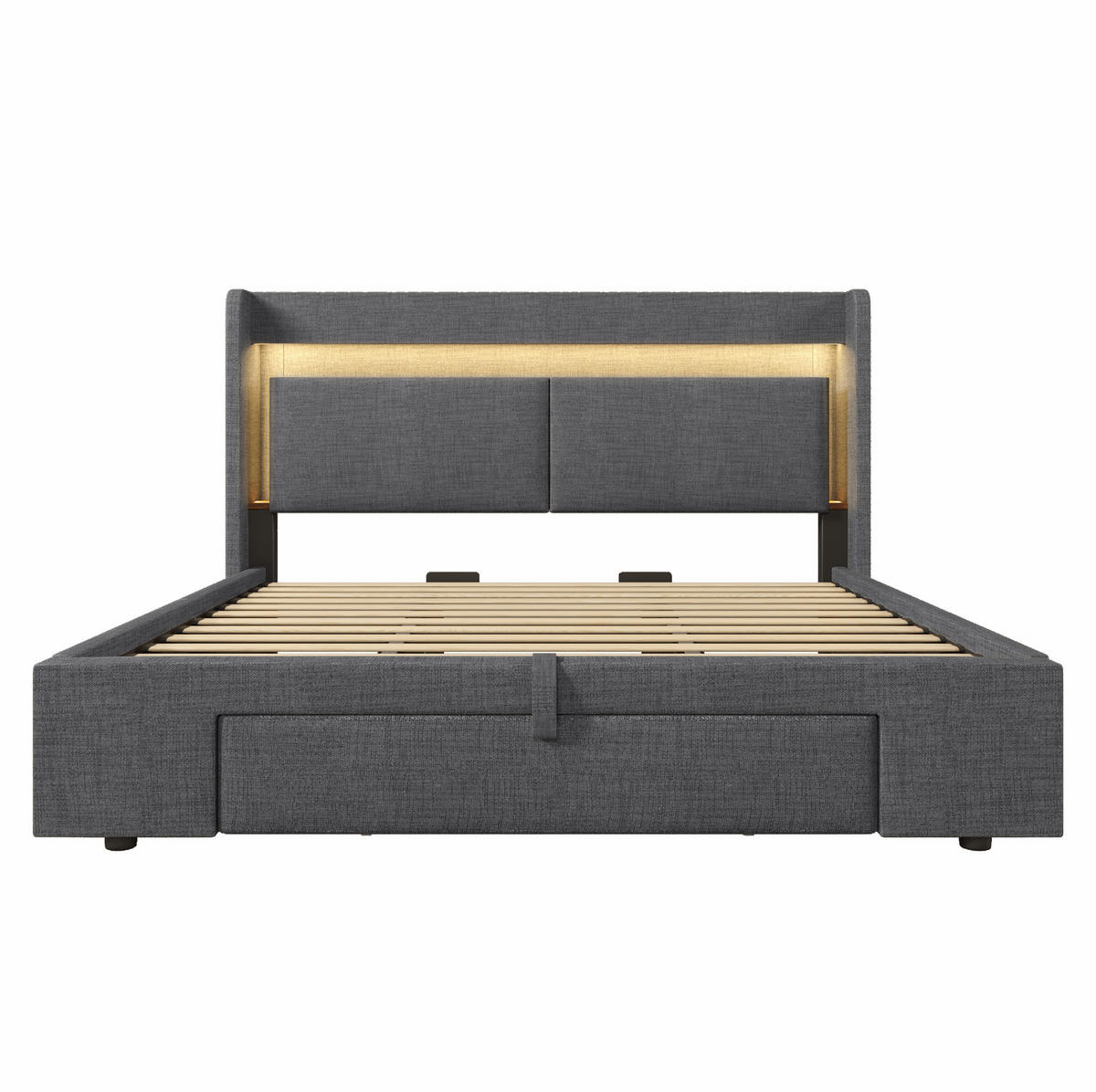 POLSTERBETT 180/200 cm mit Bettkasten, LED-Beleuchtung und USB-Anschluss in Grau - Grau, Textil (180/200cm) - BEAOK