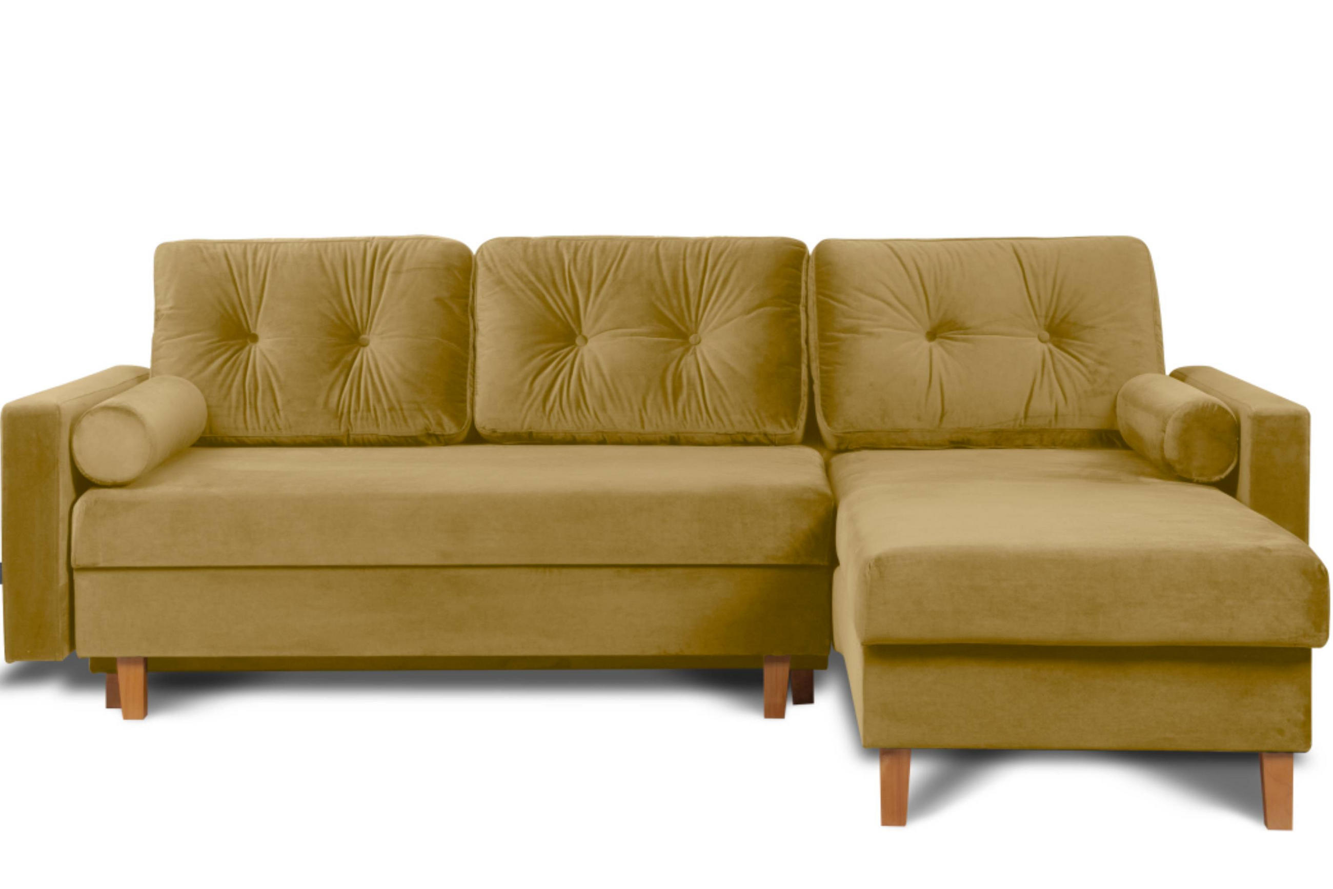 ECKSCHLAFSOFA ERISO 3/4 Sitzer und Universalecke mit Ottoman, Velour-Stoff, honig - Braun/Honig, Textil (240/183cm) - KONSIMO®