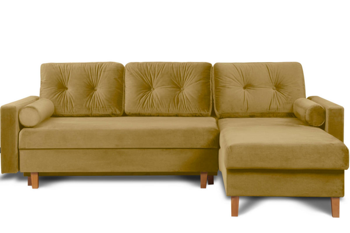 ECKSCHLAFSOFA ERISO 3/4 Sitzer und Universalecke mit Ottoman, Velour-Stoff, honig - Braun/Honig, Textil (240/183cm) - KONSIMO®
