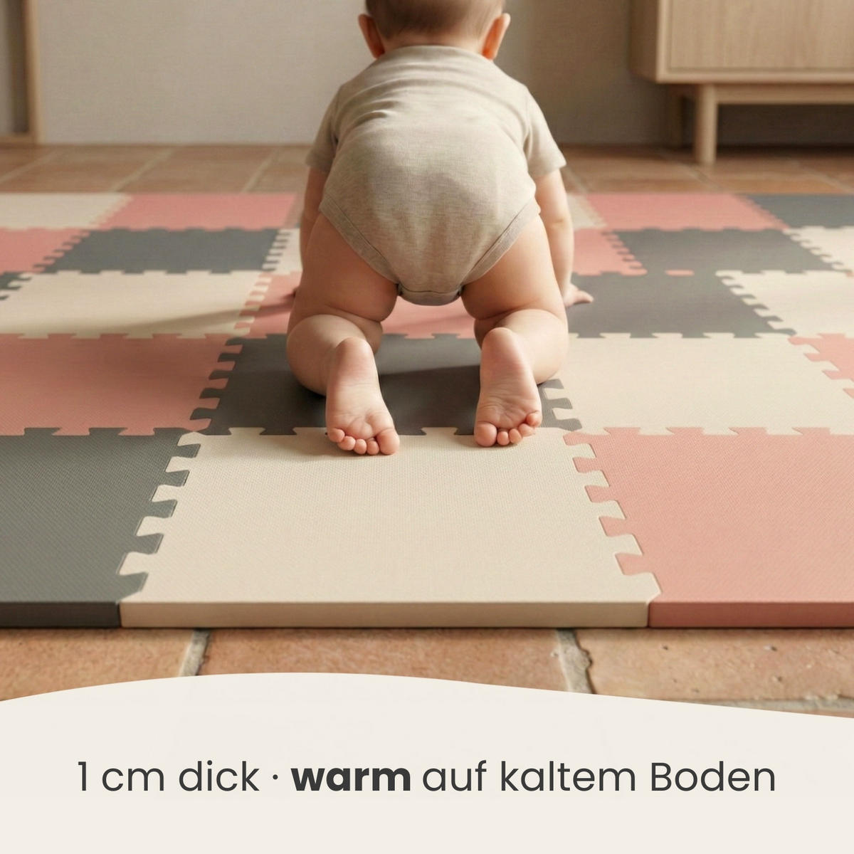 SPIELMATTE ab Null - 270/90/1 cm Puzzlematte mit Rand Terrakotta Grau Beige - Grau, Kunststoff (30/30cm) - Littletom