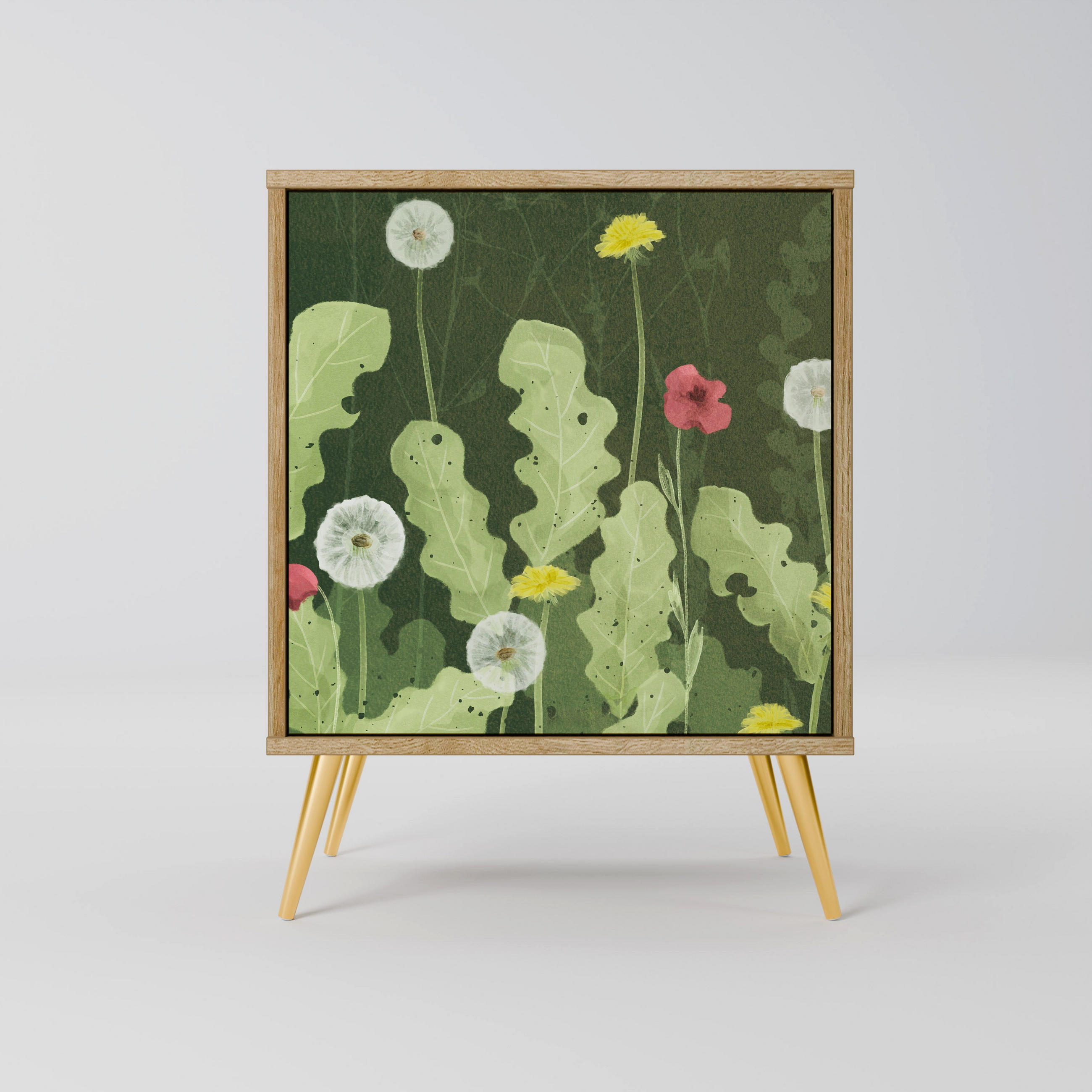 SIDEBOARD DANDELION AMUSE, Eichefarben, 57,5x42x75,5 cm, Goldfarbene Metallfüße - Eichefarben/Goldfarben, Holzwerkstoff/Metall (57.5/75.5/42cm) - SpaceRebels