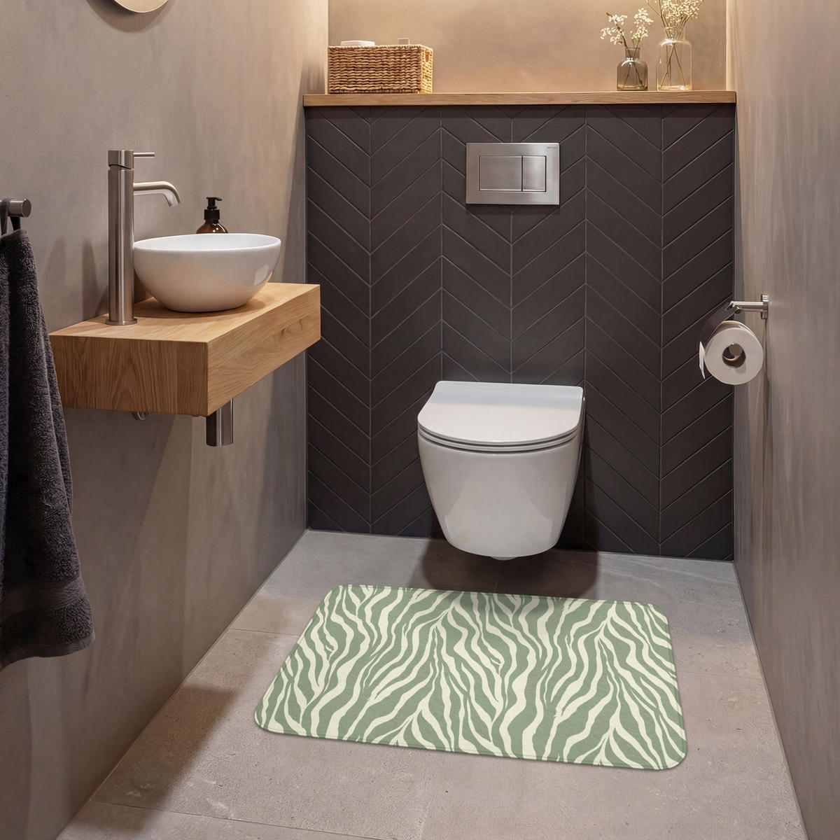 WC PŘEDLOŽKA Zebra - Motiv - zelená 80x50 cm - šalvějově zelená, textil/plast (80/1cm) - OnlyWow