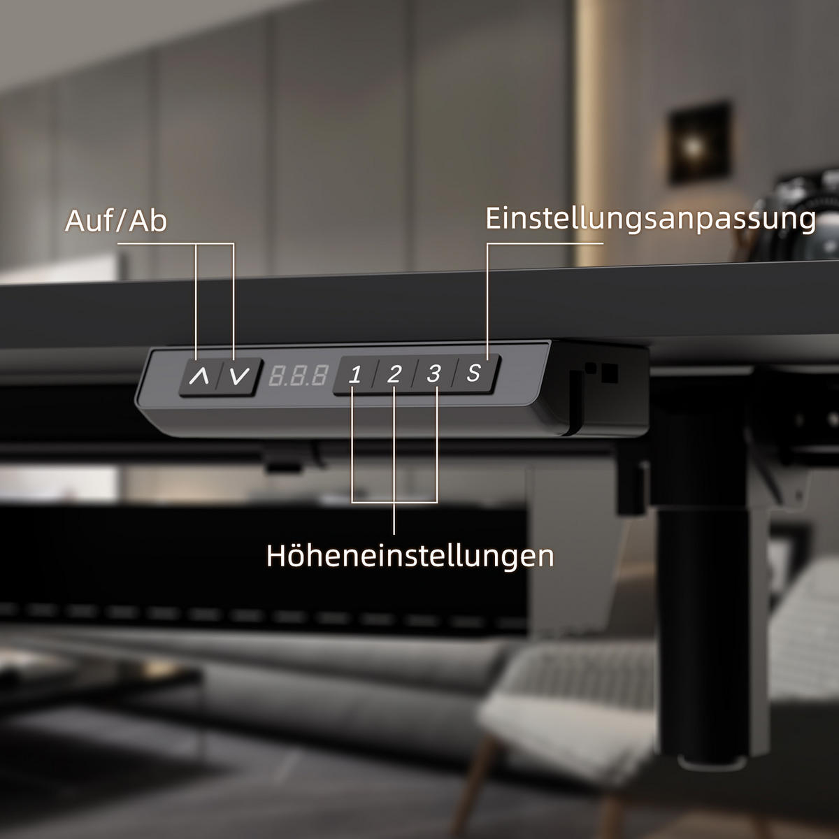SCHREIBTISCH elektrisch höhenverstellbarer 60 x 120 cm, mit USB-A- und Type-C-Ladeanschlüssen, mit Memory- und Kollisionsschutzfunktion - Schwarz, Metall (120/60/120cm) - HOMAVO