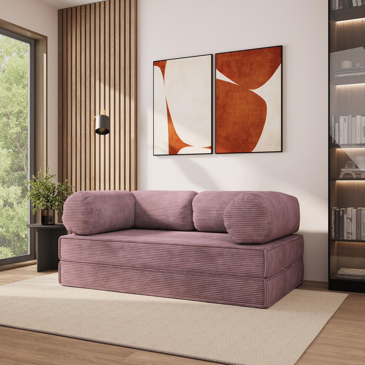 POHOVKA z pěny ALVIO s funkcí spaní Manšestrová látka Vřesová - šeříková/fialová, textil (170/68/80cm) - MASSENO