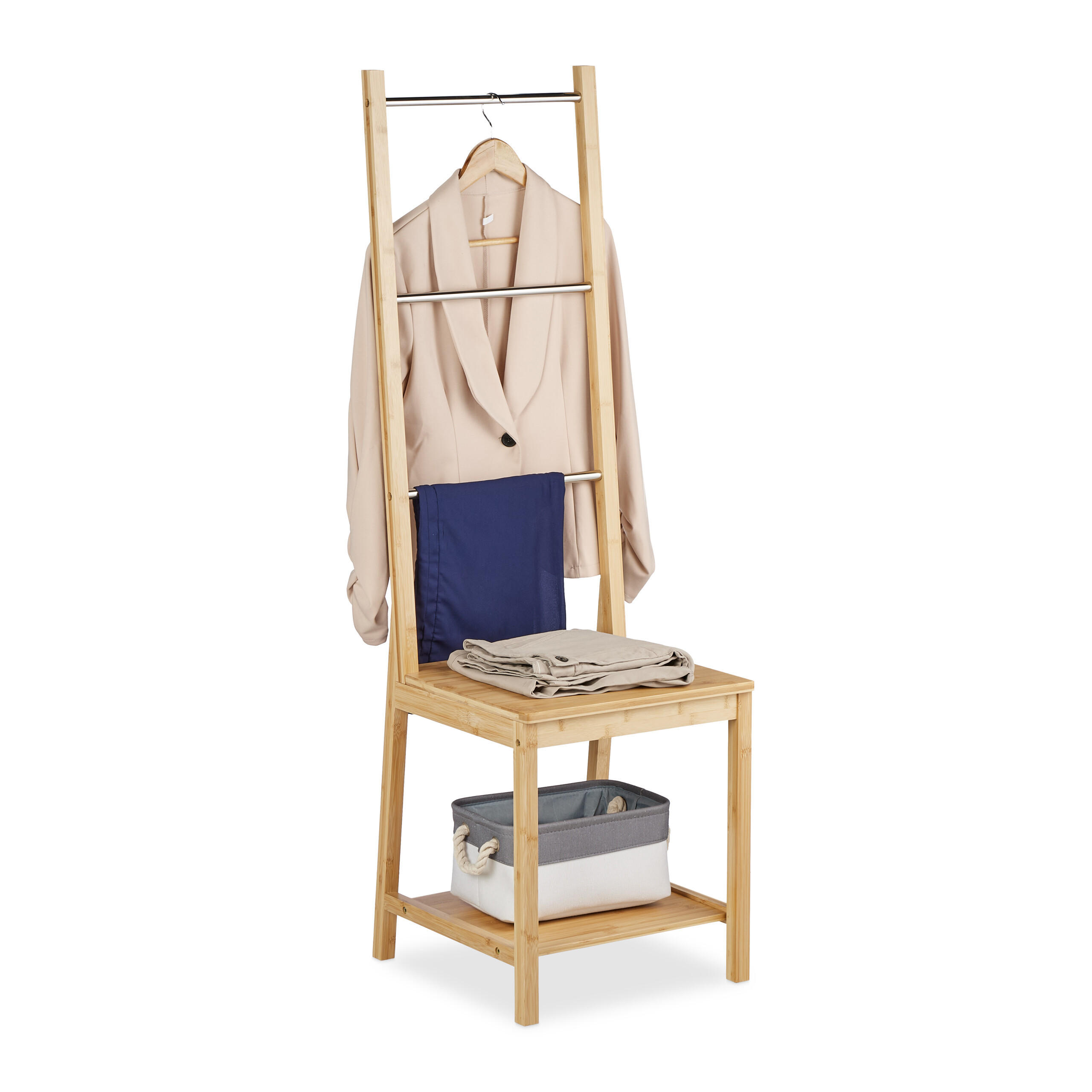 HERRENDIENER - Hellbraun, Holz/Metall (40/133/42cm) - Relaxdays