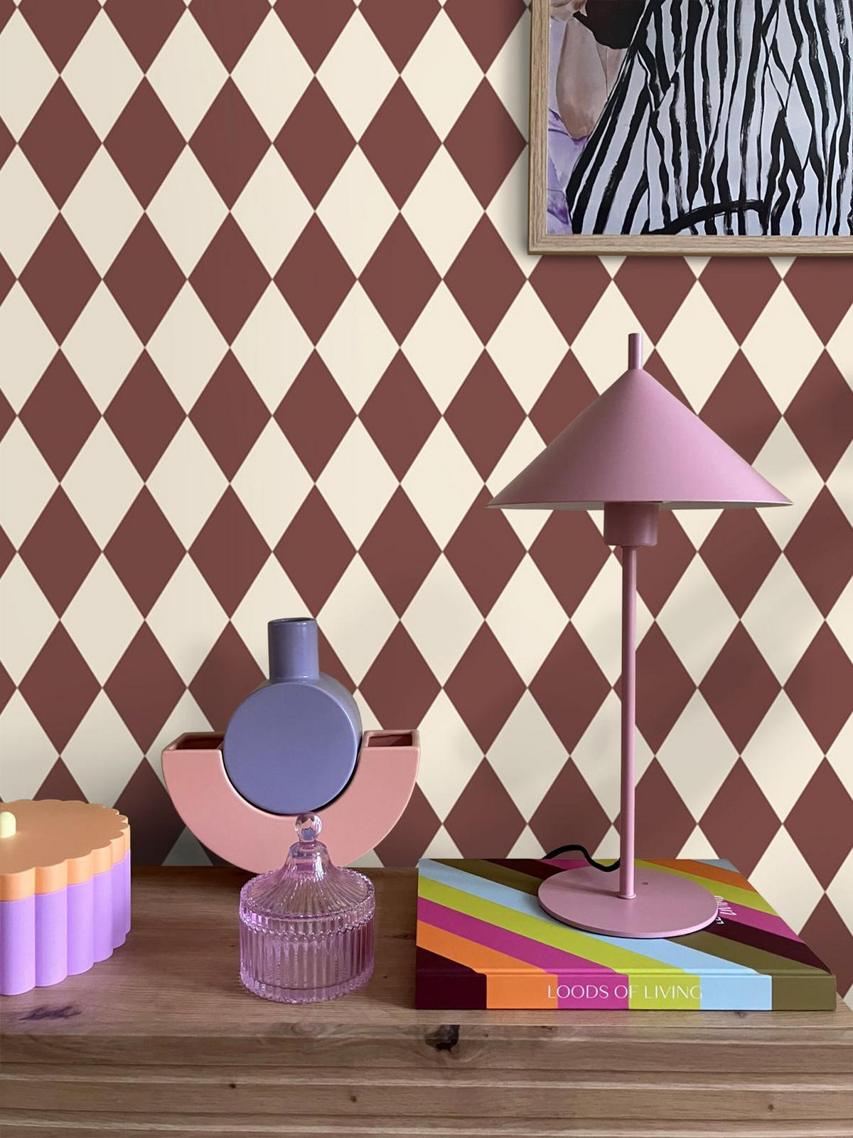 TAPETE Karomuster 50 x 900 cm - Lila, Papier (50/900cm) - ESTAhome