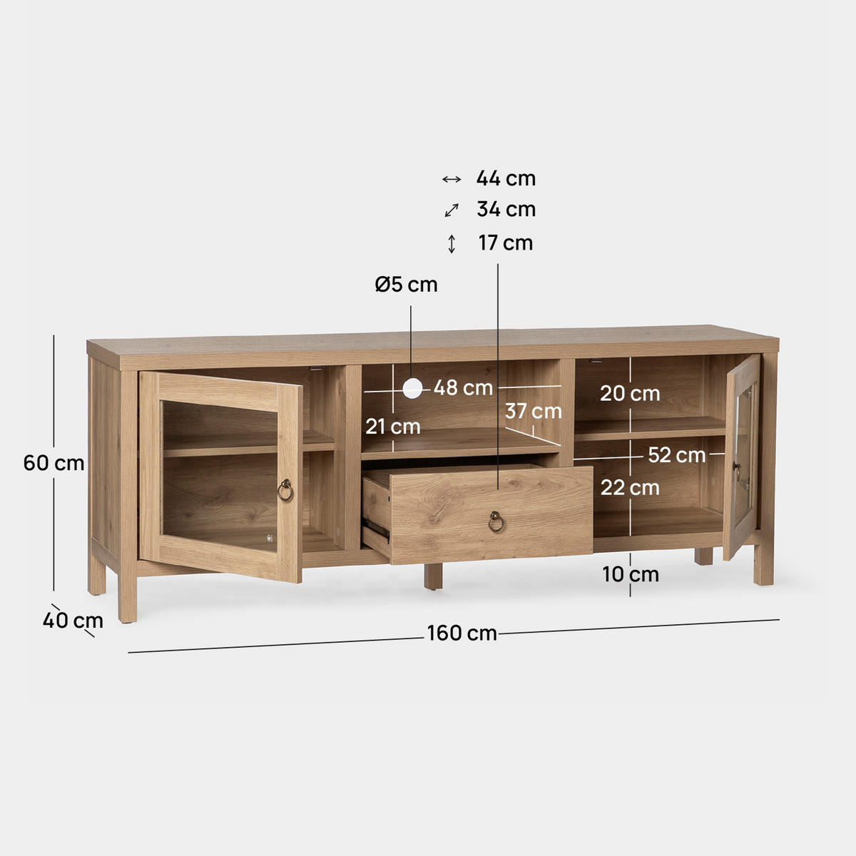 TV-ELEMENT Livorno Natürlich 160 cm x 60 cm - Naturfarben, Holzwerkstoff (160/60/40cm) - Klast Home