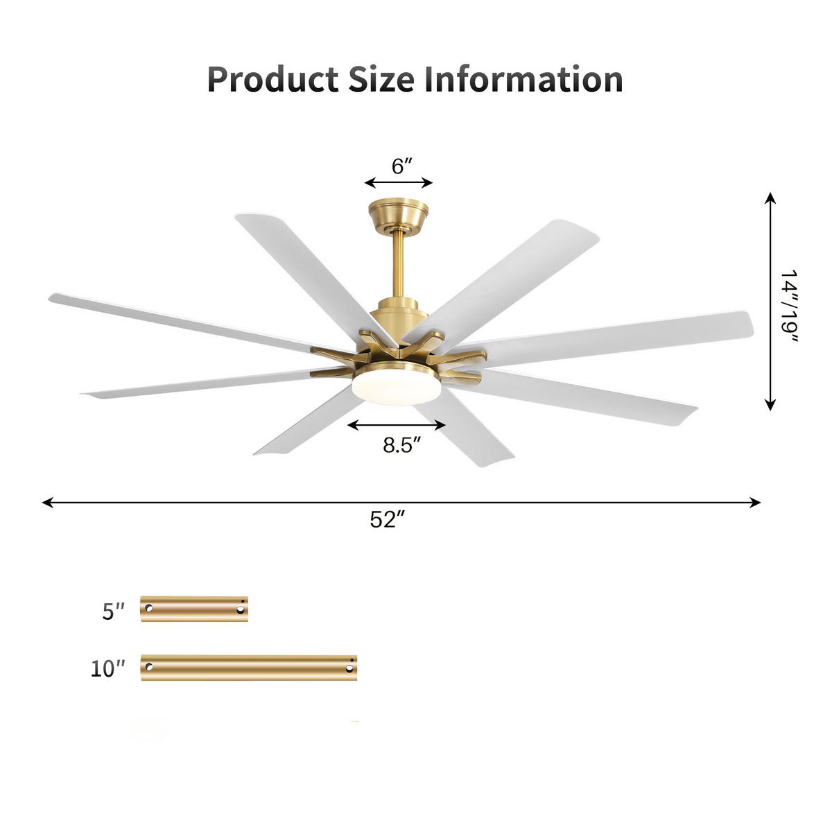 DECKENVENTILATOR 132cm LED Licht 8 ABS Flügel Fernbedienung - Weiß, Kunststoff (132.08/132.08/26.8cm) - CASIVA