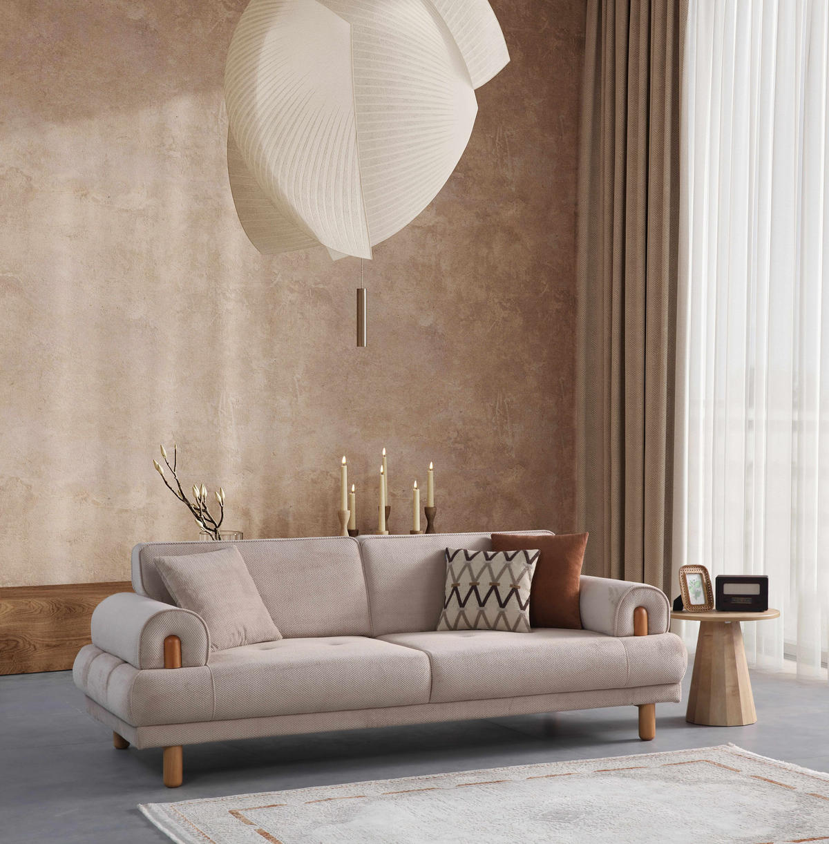 SOFA Selva 2-Sitzer Beige - Beige, Holz/Textil (195/85/85cm)