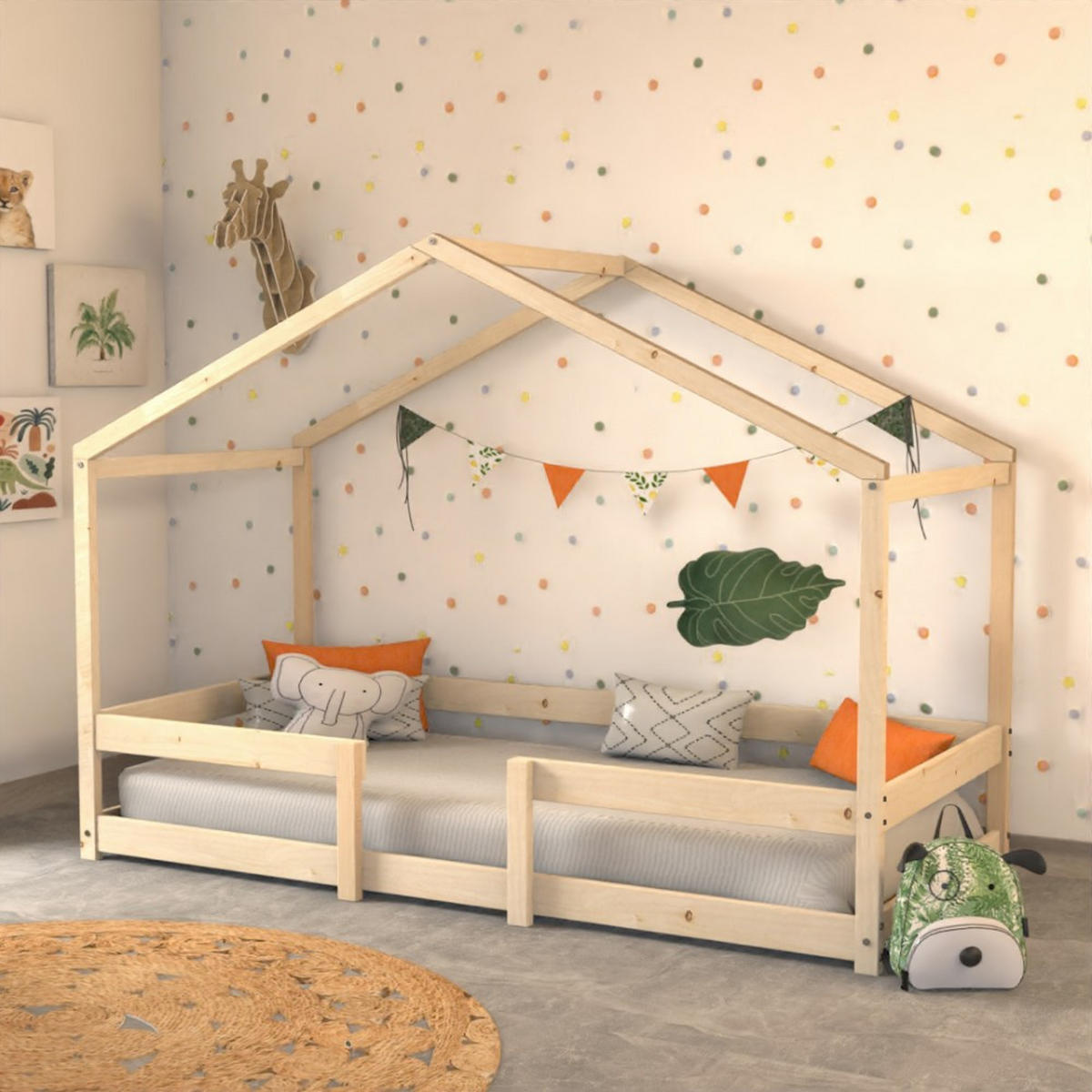 HAUSBETT INDIANA mit Lattenrost / Kinderbett 90x190 - Natural - Naturfarben, Holz (90/190cm) - Weber Industries