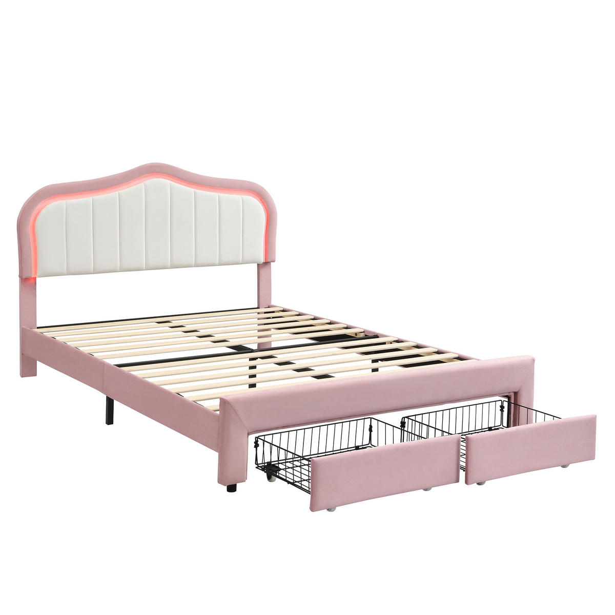 POLSTERBETT 140/200 cm mit 2 Schubladen und LED, DE-41731, in Rosa - Pink, Holzwerkstoff (140/200cm) - ComfortXL