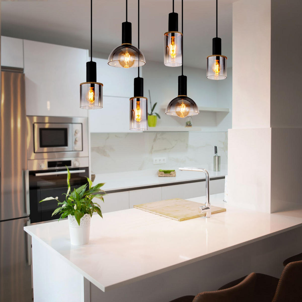 HÄNGELEUCHTE Metall Grau Rauchoptik - Grau, Glas (75/34/120cm) - Globo Lighting