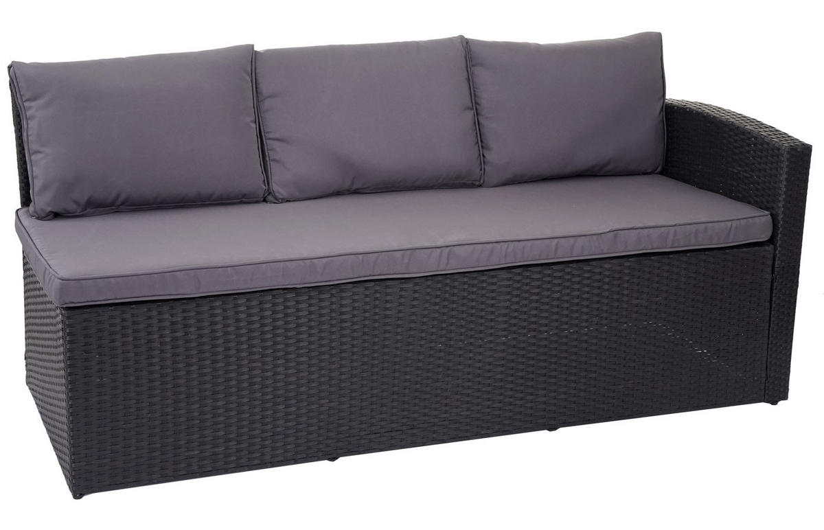 POLY-RATTAN-GARNITUR Schwarz 1 Eckbank, 1 Tisch-Set - Schwarz, Kunststoff - MCW