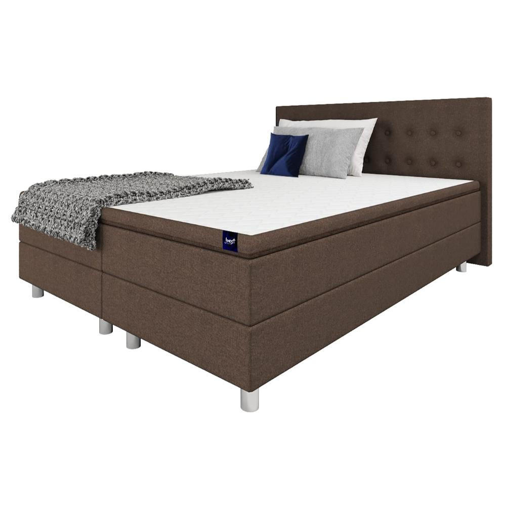 BOXBETT, Polsterbett Sawana mit Bonellfederkern-Matratze und Topper Schlafzimmer - Braun, Holz/Holzwerkstoff (140/200cm) - Best For Home