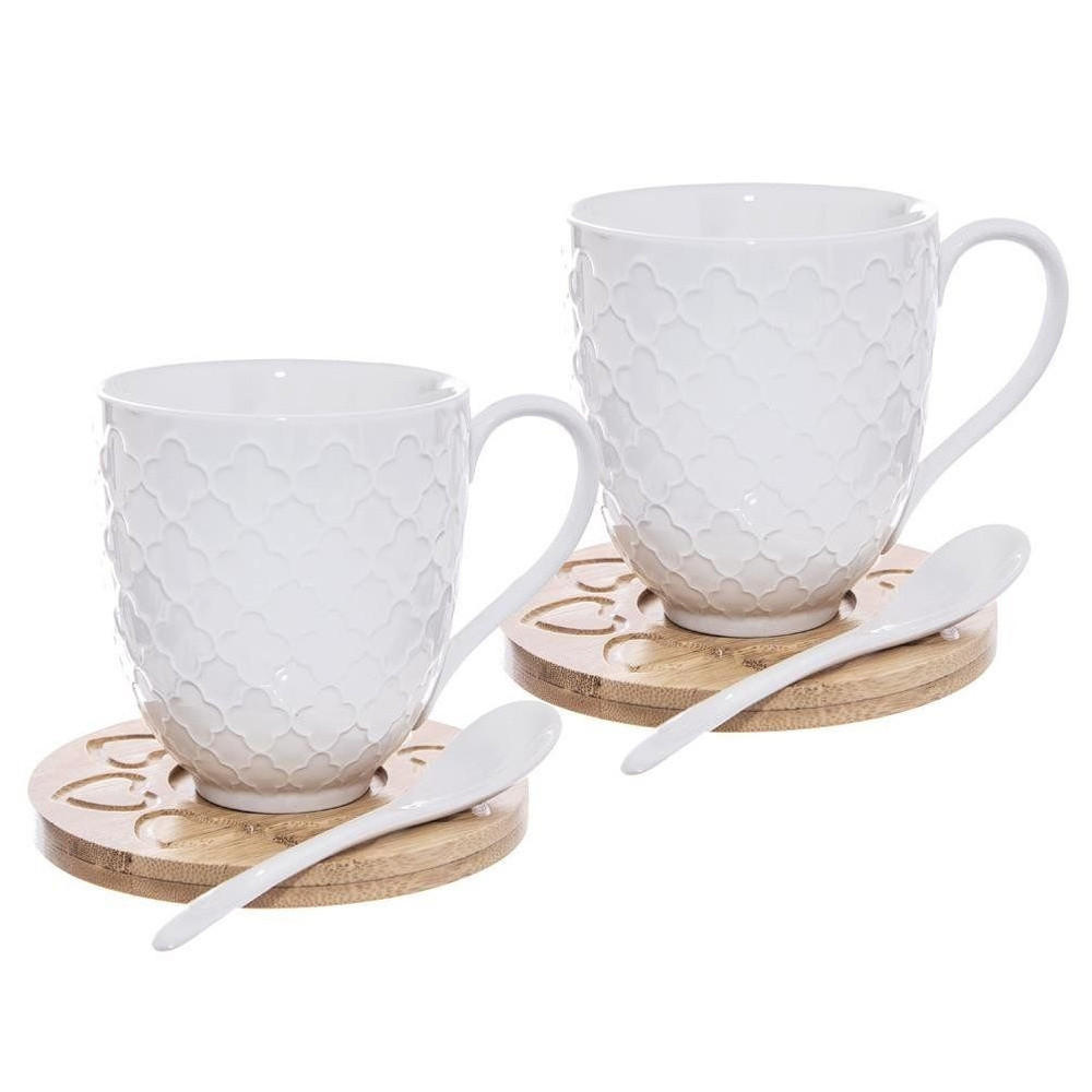 PORZELLANBECHER-SET WHITELINE, Porzellan/Bambus, weiß, 2 Stk., 370 ml - Weiß, Keramik (0.37L) - Orion 