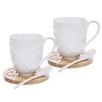 PORZELLANBECHER-SET WHITELINE, Porzellan/Bambus, weiß, 2 Stk., 370 ml - Weiß, Keramik (0.37L) - Orion 
