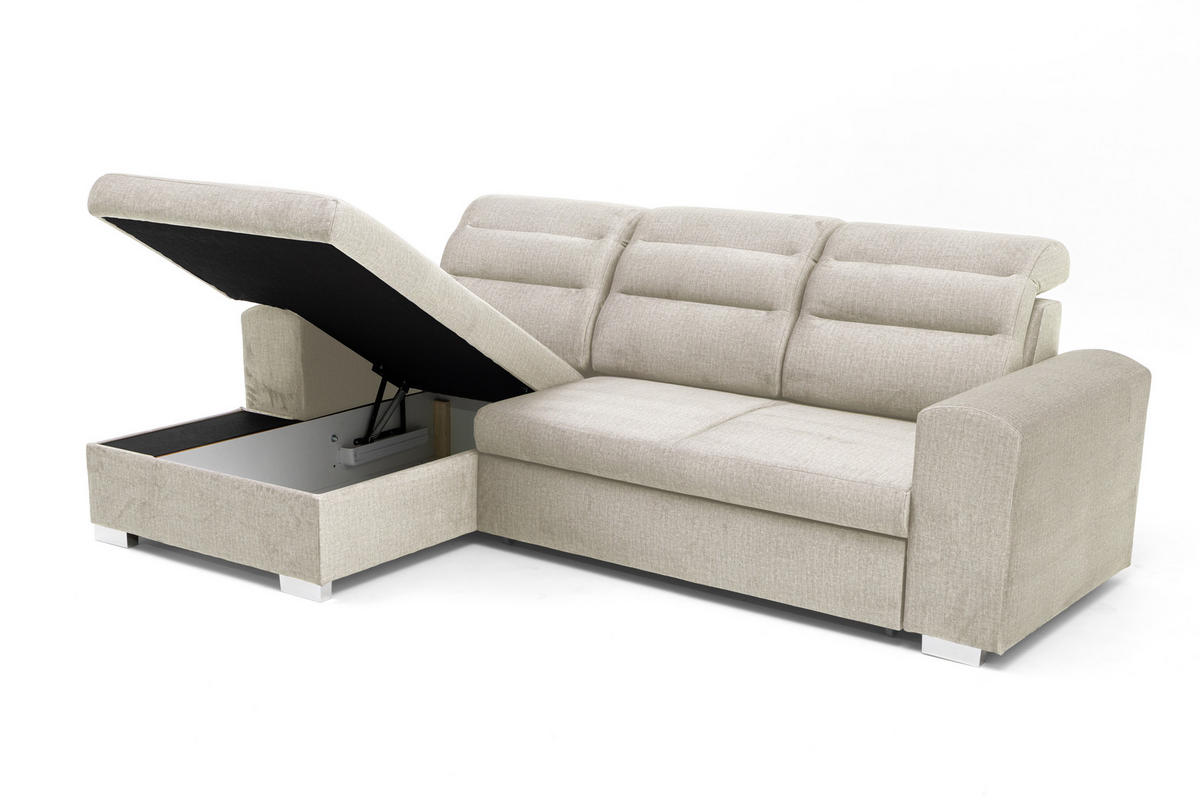 ECKSOFA CLOUD S Links mit Schlaffunktion 120x200 Velours Creme - Chromfarben/Creme, Holz/Kunststoff (155/260cm) - Muffo