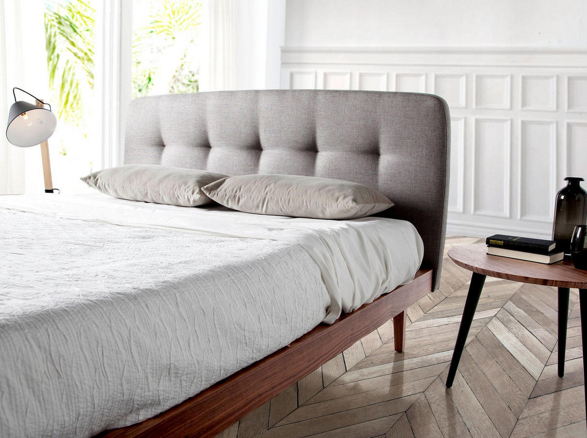 BETT Bett mit grauem Stofftufting 172/217/98 cm - Walnussfarben/Grau, Textil - ANGEL CERDA