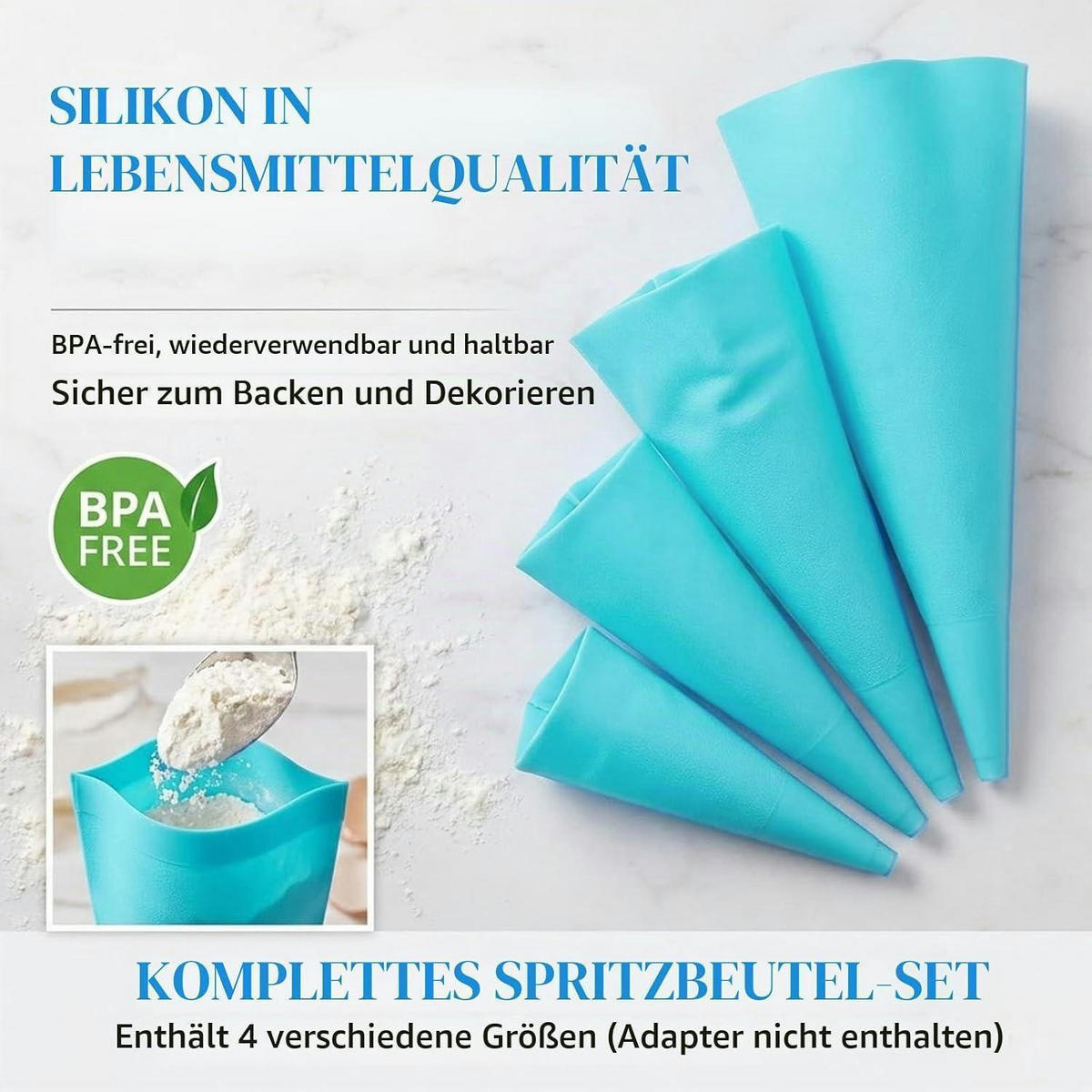 SPRITZBEUTEL 4-teiliges Set TPU 30-45 cm - Hellblau, Kunststoff (1/1/45cm)