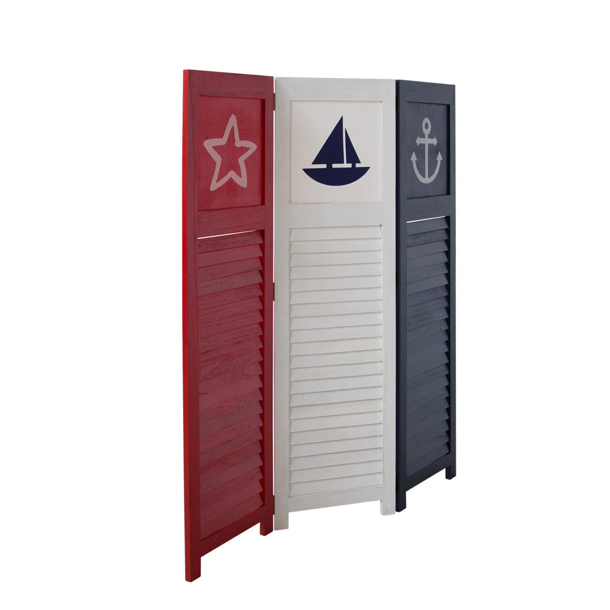 PARAVENT 3-tlg. 105/130 cm Weiß maritim - Weiß, Holz (105/130/1cm) - Homestyle4u
