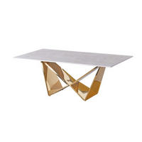 DESIGN-COUCHTISCH CENTO Rechteckiger Wohnzimmertisch in Marmor-Optik mit geometrischem Edelstahl-Gestell (130 x 70 cm) - Goldfarben, Metall (70/130/42cm) - alesvelt
