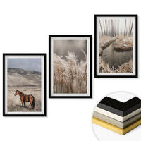 WANDBILDER 3er-Set - 40x60 cm Schwarzer Rahmen - Pferde, Landschaft, Gras, Bach - Schwarz, Kunststoff (40/60cm) - ArtPrintCave